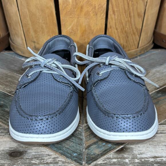 Sperry Coastfish 2-Eye Gray Perforated Leather Lace-Up Boat Shoes Womens Size 10 - Picture 4 of 11